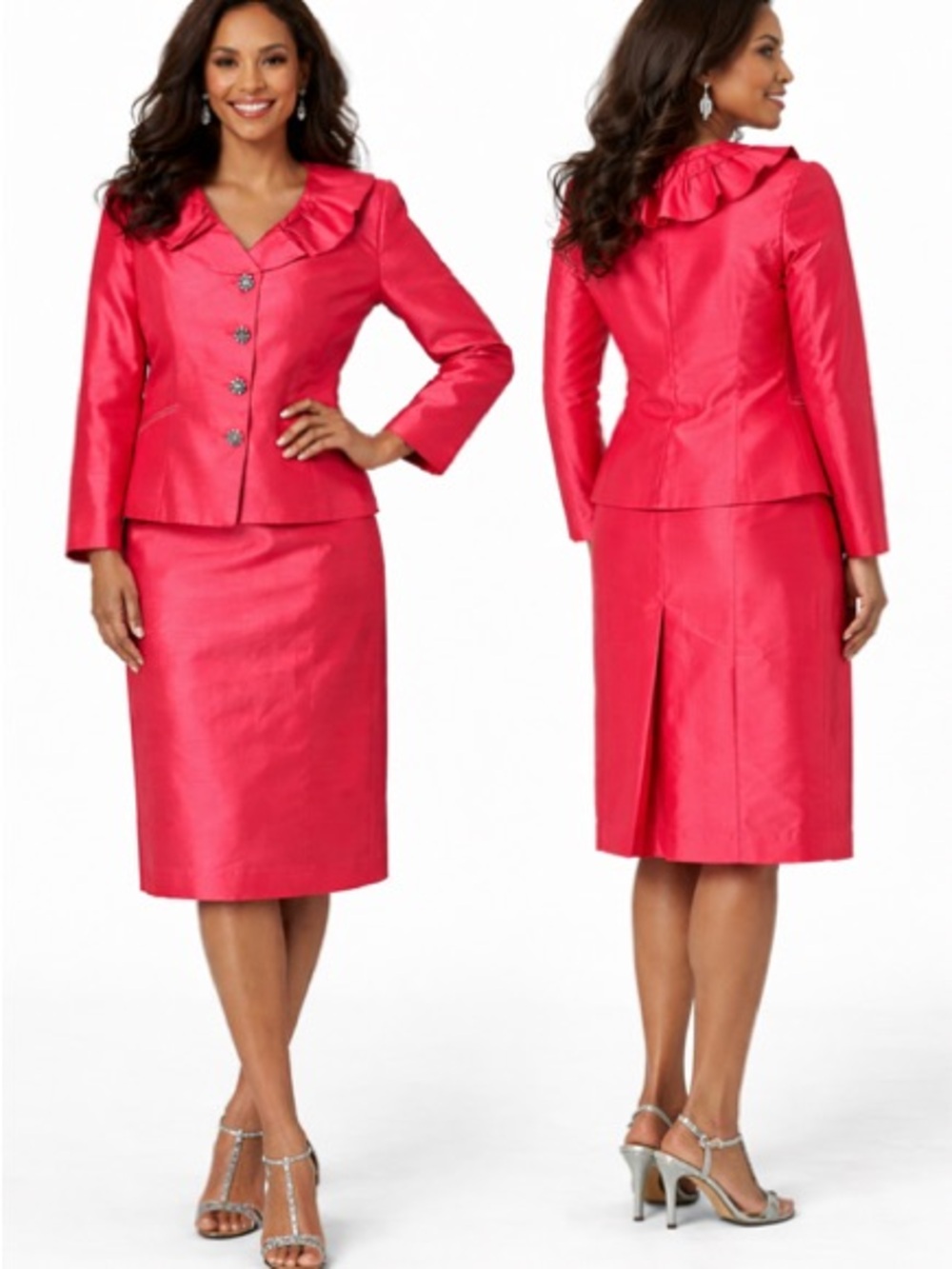Sundays By Nubiano Women's Satin Skirt Suit in Vibrant Coral